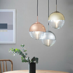Hanging Ceiling Pendant Light Chrome & Ribbed Glass Sphere Ball Lamp Bulb Holder - thumbnail 5