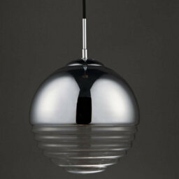 Hanging Ceiling Pendant Light Chrome & Ribbed Glass Sphere Ball Lamp Bulb Holder - thumbnail 3