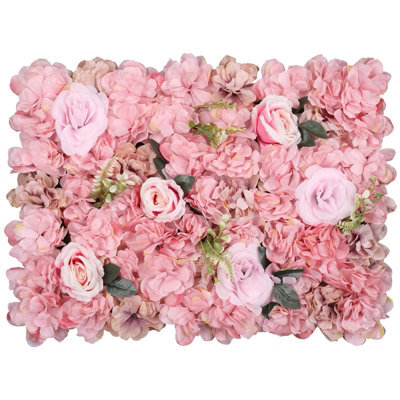 Neel Blue Artificial Flower Wall Backdrop Panel, 60Cm X 40Cm, Dusty Pink With Leaves - image 1