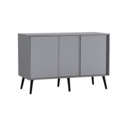 Urbn-Living Urbnliving 3-Door Sliding Cabinet Sideboard Grey Carcass With Grey Doors Storage Organiser Home Cupboard Black Wooden Legs - thumbnail 1