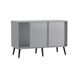 Urbn-Living Urbnliving 3-Door Sliding Cabinet Sideboard Grey Carcass With Grey Doors Storage Organiser Home Cupboard Black Wooden Legs - thumbnail 5
