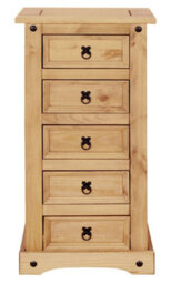 Mews Corona 5 Drawer Narrow Chest Of Drawers Tallboy Mexican Solid Pine - thumbnail 2