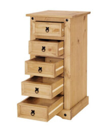 Mews Corona 5 Drawer Narrow Chest Of Drawers Tallboy Mexican Solid Pine - thumbnail 3