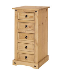 Mews Corona 5 Drawer Narrow Chest Of Drawers Tallboy Mexican Solid Pine - thumbnail 4