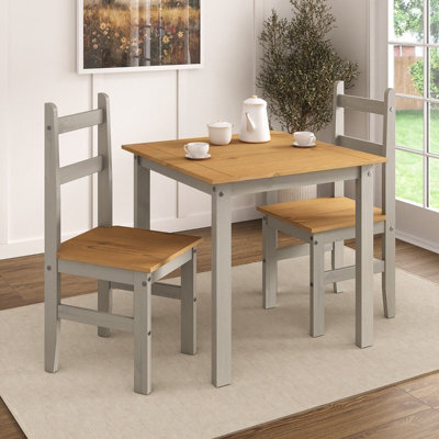 Mews Corona Dining Table Set 2 Seater Grey Solid Mexican Pine Wood Dining Table With 2 Chairs - image 1