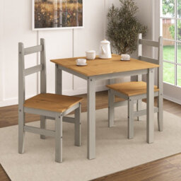 Mews Corona Dining Table Set 2 Seater Grey Solid Mexican Pine Wood Dining Table With 2 Chairs - thumbnail 1