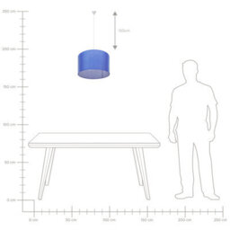 Wyld And Coco Lumicasa Pendant Lamp With Blue Fabric Drum Shade, 1-Light Ceiling Fixture, Warm White Diffused Light, W48 X H157 Cm - thumbnail 7