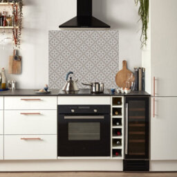 Laura Ashley Mr Jones Dove Grey Geometric Self-Adhesive Glass Splashback, (H)750mm (W)900mm (T)6mm