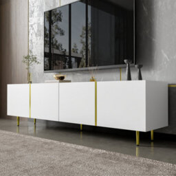 Btm High Gloss Tv Cabinet With Four Doors Modern Simple Design In White Living Room Storage Unit - thumbnail 5