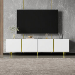 Btm High Gloss Tv Cabinet With Four Doors Modern Simple Design In White Living Room Storage Unit - thumbnail 7