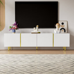 Btm High Gloss Tv Cabinet With Four Doors Modern Simple Design In White Living Room Storage Unit - thumbnail 2