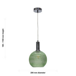 First Choice Lighting Set Of 2 Betchley - Green Ribbed Glass Globe Chrome Deco Pendants - thumbnail 6