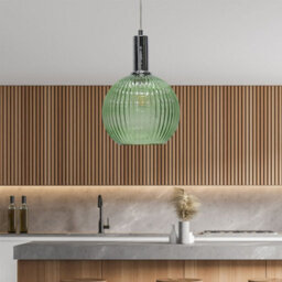 First Choice Lighting Set Of 2 Betchley - Green Ribbed Glass Globe Chrome Deco Pendants - thumbnail 4