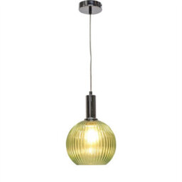 First Choice Lighting Set Of 2 Betchley - Green Ribbed Glass Globe Chrome Deco Pendants - thumbnail 3