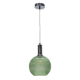 First Choice Lighting Set Of 2 Betchley - Green Ribbed Glass Globe Chrome Deco Pendants - thumbnail 2