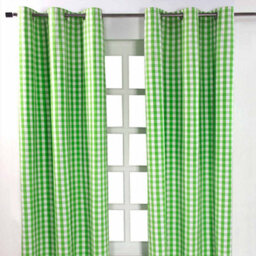 Homescapes Cotton Green Block Check Gingham Eyelet Curtains 137 X 228 Cm