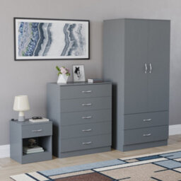 Lassic Vida Designs Riano 3 Piece Bedroom Set (1 Drawer Bedside Chest, 5 Drawer Chest, 2 Door 2 Drawer Wardrobe), Grey - thumbnail 6