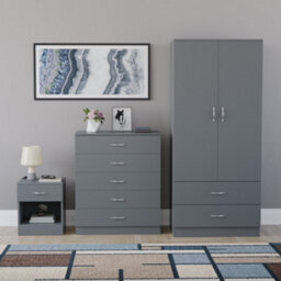 Lassic Vida Designs Riano 3 Piece Bedroom Set (1 Drawer Bedside Chest, 5 Drawer Chest, 2 Door 2 Drawer Wardrobe), Grey - thumbnail 7
