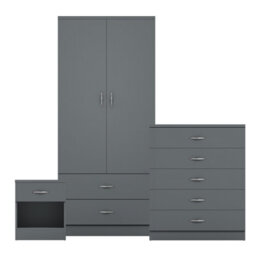 Lassic Vida Designs Riano 3 Piece Bedroom Set (1 Drawer Bedside Chest, 5 Drawer Chest, 2 Door 2 Drawer Wardrobe), Grey - thumbnail 8
