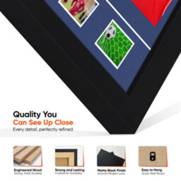 "AK Frames 90X60Cm Matte Black Football Shirt Frame With Blue Mount - 58X40Cm Shirt Window Plus Two 5X3.5"" Photo Apertures" - thumbnail 7