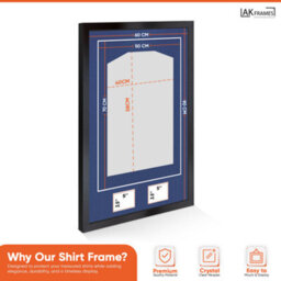 "AK Frames 90X60Cm Matte Black Football Shirt Frame With Blue Mount - 58X40Cm Shirt Window Plus Two 5X3.5"" Photo Apertures" - thumbnail 3