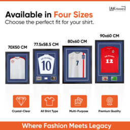 "AK Frames 90X60Cm Matte Black Football Shirt Frame With Blue Mount - 58X40Cm Shirt Window Plus Two 5X3.5"" Photo Apertures" - thumbnail 2
