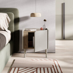 Decortie Norm Modern Bedside Table Nightstand 45Cm Soft-Close Door Storage Metal Legs Natural Oak, Sandstone Bedroom - thumbnail 6