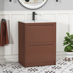 Royal Bathrooms Elmore 600mm Traditional Floor Standing 2 Drawer Bathroom Vanity Unit With Sintered Stone Basin - Terracotta Clay