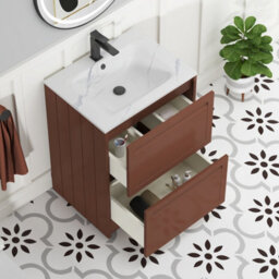 Royal Bathrooms Elmore 600mm Traditional Floor Standing 2 Drawer Bathroom Vanity Unit With Sintered Stone Basin - Terracotta Clay - thumbnail 5