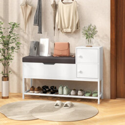 Gainoom Shoe Storage Bench Shoe Rack Stand With Flip Top Storage-White - thumbnail 3