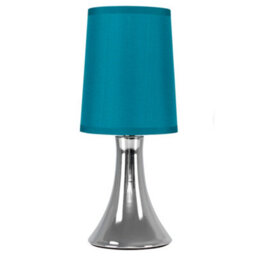 Valuelights Small Modern Chrome Touch Table Lamp With Teal Fabric Shade - Includes 5W Led Dimmable Candle Bulb 3000K Warm White - thumbnail 1