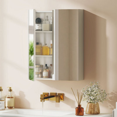 Homcom Wall Mounted Bathroom Mirror Storage Cabinet W/ Door Adjustable Shelf - image 1