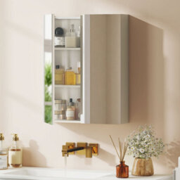 Homcom Wall Mounted Bathroom Mirror Storage Cabinet W/ Door Adjustable Shelf