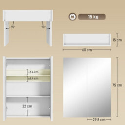 Homcom Wall Mounted Bathroom Mirror Storage Cabinet W/ Door Adjustable Shelf - thumbnail 3