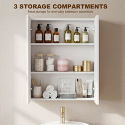 Homcom Wall Mounted Bathroom Mirror Storage Cabinet W/ Door Adjustable Shelf - thumbnail 4