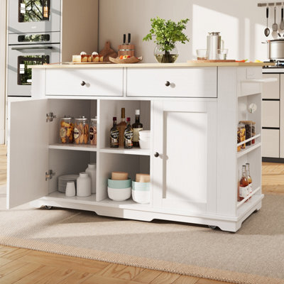 Abrihome Kitchen Island, Kitchen Trolley Equipped With Power Strip, Serving Trolley With Worktop, Buffet Cabinet, Dining Trolley - image 1