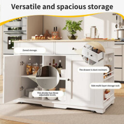 Abrihome Kitchen Island, Kitchen Trolley Equipped With Power Strip, Serving Trolley With Worktop, Buffet Cabinet, Dining Trolley - thumbnail 2
