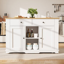 Abrihome Kitchen Island, Kitchen Trolley Equipped With Power Strip, Serving Trolley With Worktop, Buffet Cabinet, Dining Trolley - thumbnail 7