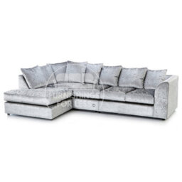 Furnishings For Less UK Crystal Crushed Velvet Fabric 5 Seater L Shaped Corner Sofa  Silver Left Hand Facing - Scatter Back - thumbnail 1