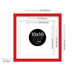 "10X10"" Red Picture Frame - 10X10"" Square Frame With 9X9"" Mount For 10X10""/9X9"" Pictures Moderrn Style Thin Edge, 1 Pack" - thumbnail 2