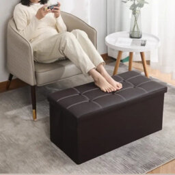 Folding Ottoman Storage Box Pouffe Seat Stool - thumbnail 4