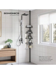 LEDREM Shower Corner Shelf, 4-Tier Bathroom Shower Shelf, 85-305 Cm Adjustable Shower Caddies, Bathroom Organiser, Black