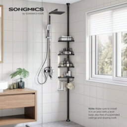 LEDREM Shower Corner Shelf, 4-Tier Bathroom Shower Shelf, 85-305 Cm Adjustable Shower Caddies, Bathroom Organiser, Black - thumbnail 3