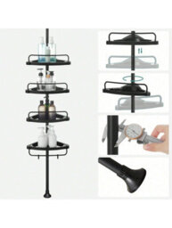 LEDREM Shower Corner Shelf, 4-Tier Bathroom Shower Shelf, 85-305 Cm Adjustable Shower Caddies, Bathroom Organiser, Black - thumbnail 7