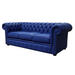 Chesterfield 3 Seater Blue Leather Sofa Custom Made In Classic Style - thumbnail 2