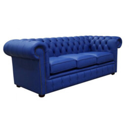 Chesterfield 3 Seater Blue Leather Sofa Custom Made In Classic Style - thumbnail 3