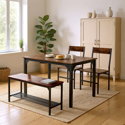 Living And Home Dining Table Set For 4 Industural Brown Metal Framed Wooden Table And Chair Set - image 1