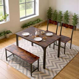 Living And Home Dining Table Set For 4 Industural Brown Metal Framed Wooden Table And Chair Set - thumbnail 2