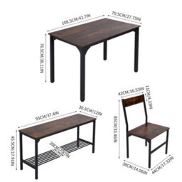 Living And Home Dining Table Set For 4 Industural Brown Metal Framed Wooden Table And Chair Set - thumbnail 3
