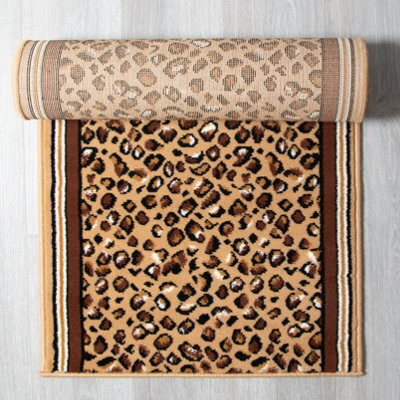 Bravich Hard Wearing Hessian Backed Stair Runner Kitchen Mat - Texas Leopard Print - 60X360Cm (2'x12') - image 1